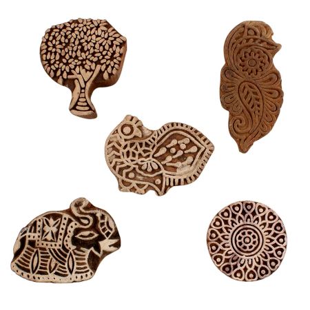 Set of 5 Piece New Mix Wooden Printing Blocks